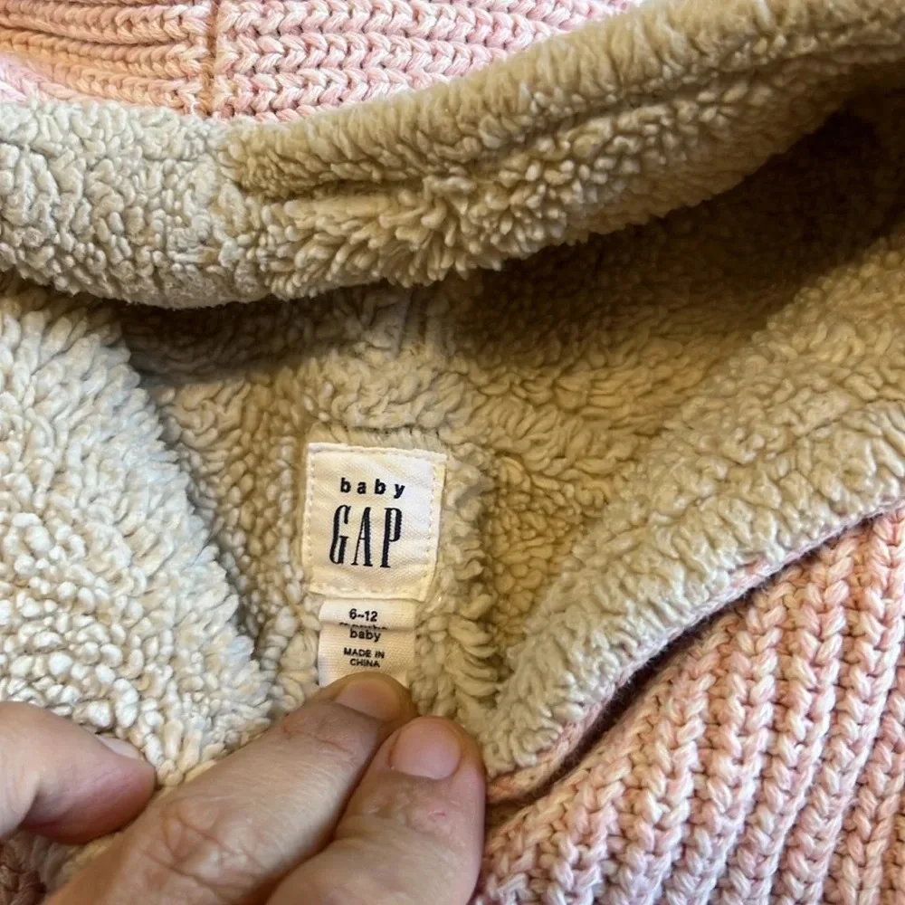 Gap Baby Pink Teddy Jacket Sweater Ears Knit Cardigan Button Lined 6 12 months